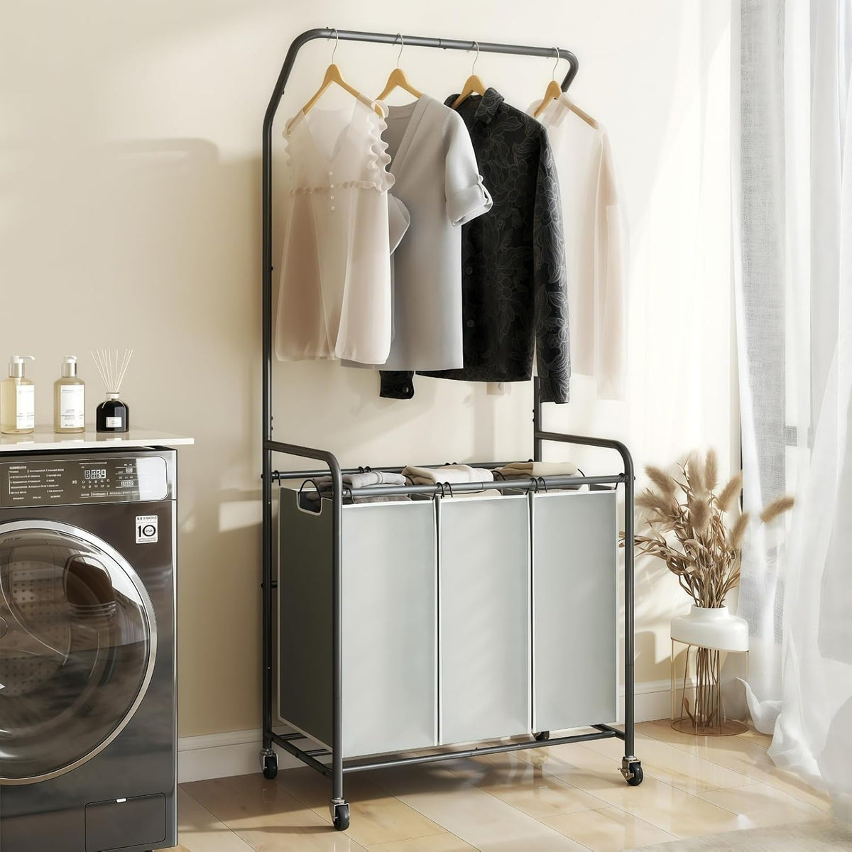 Laundry Sorter Hamper 3 Section, Divided Laundry Basket Organizer